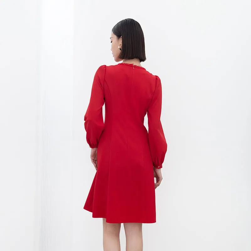 Red Long Sleeve Circle Collar Dresses