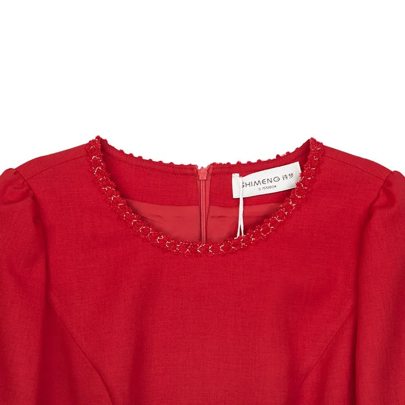 Red Long Sleeve Circle Collar Dresses