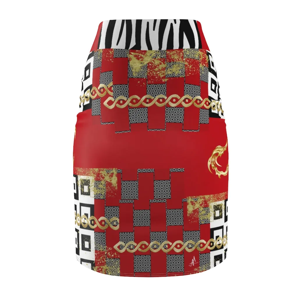 Red Polished Punteggiato Pencil Skirt