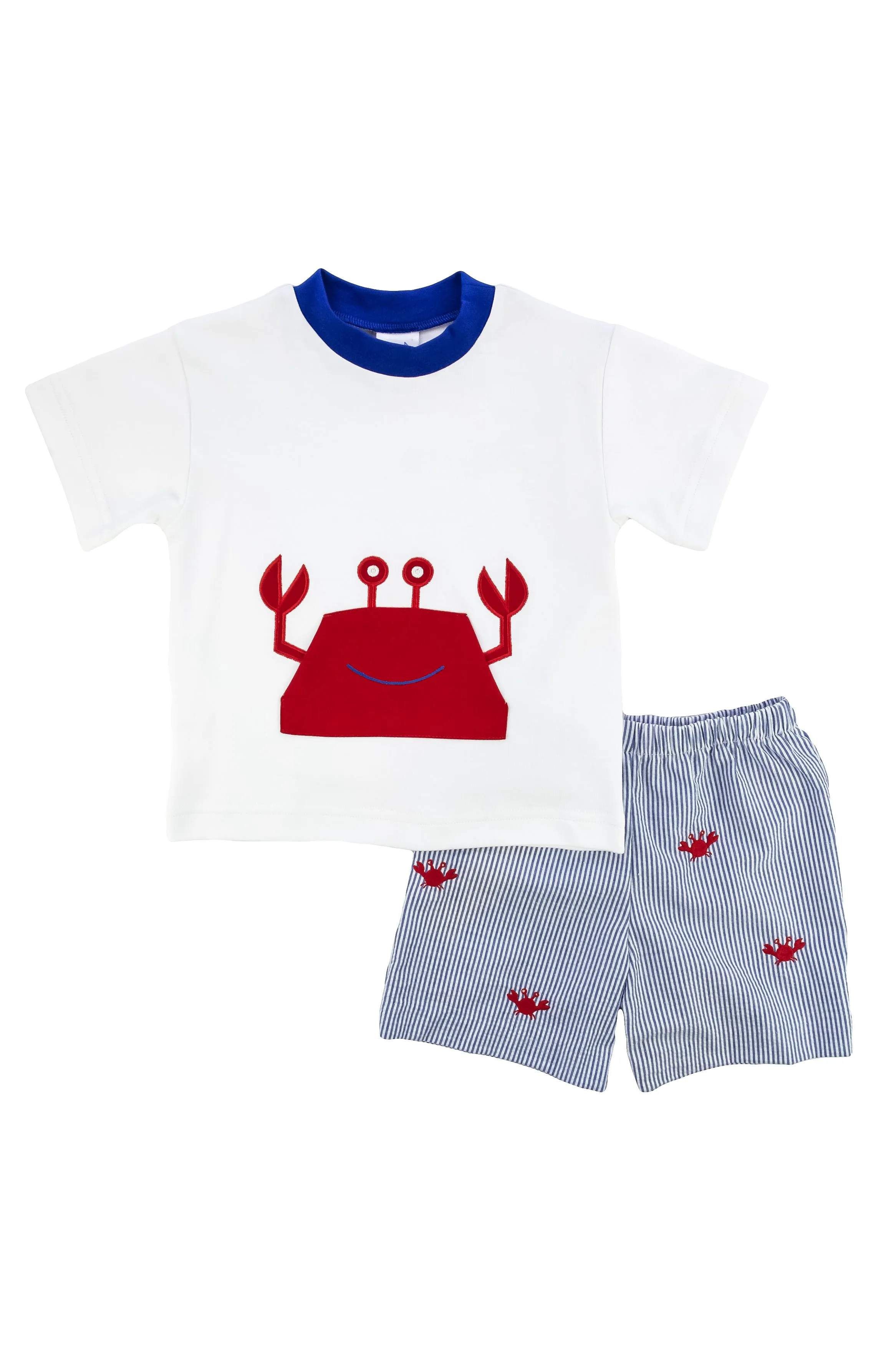 Seersucker Shorts With Embroidered Crabs