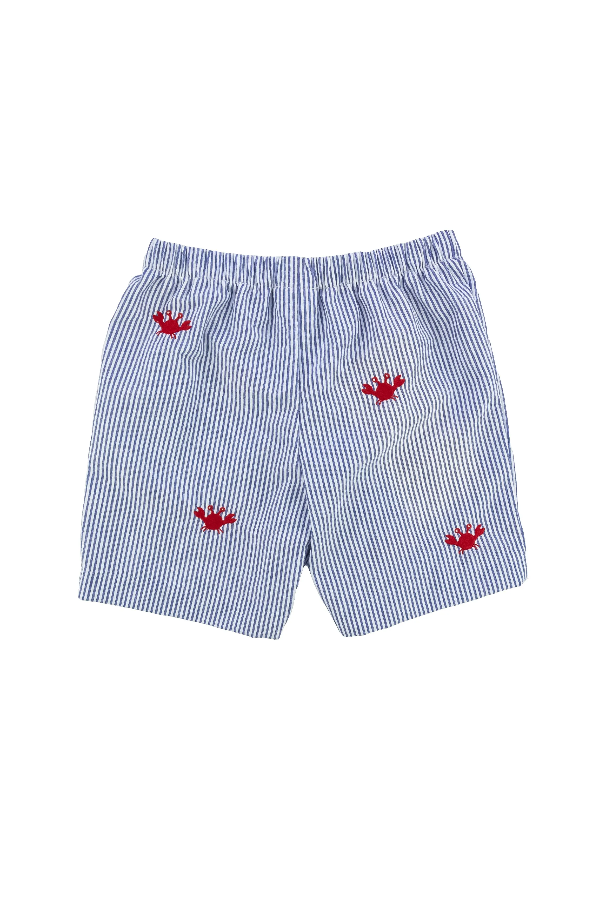 Seersucker Shorts With Embroidered Crabs