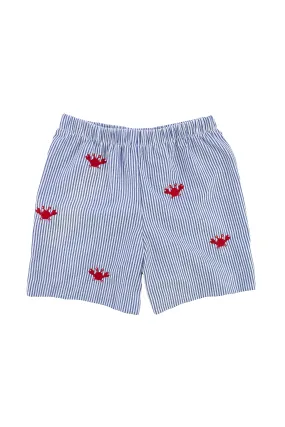 Seersucker Shorts With Embroidered Crabs