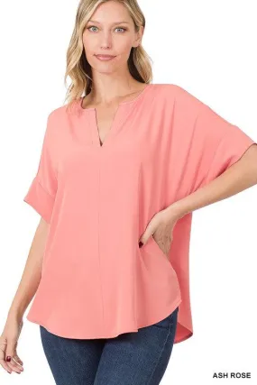 Split Neck Zenana Short Sleeve Top