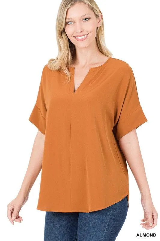 Split Neck Zenana Short Sleeve Top