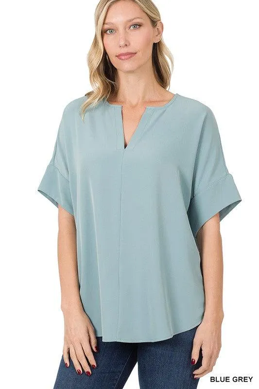 Split Neck Zenana Short Sleeve Top