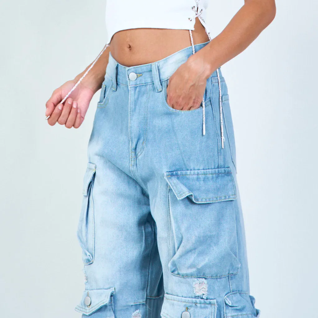 Stylish distressed cargo jeans wholesale