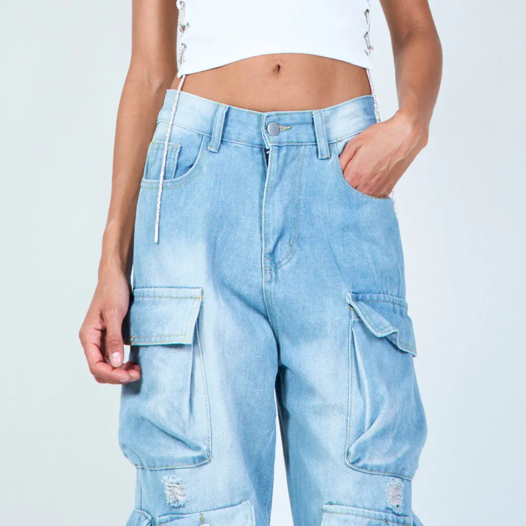 Stylish distressed cargo jeans wholesale