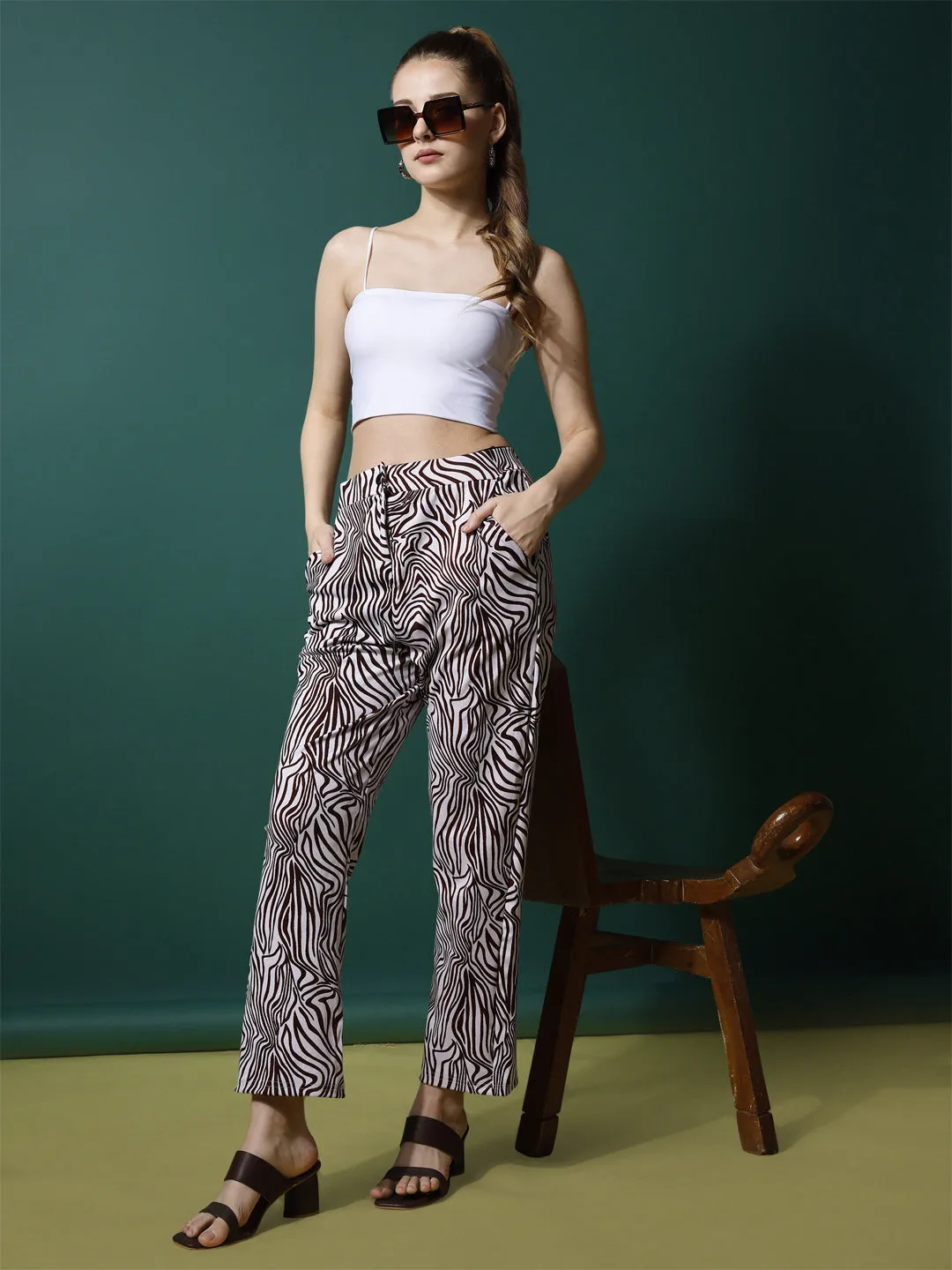 Stylish Maroon High-Rise Printed Trousers