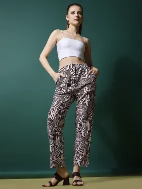 Stylish Maroon High-Rise Printed Trousers