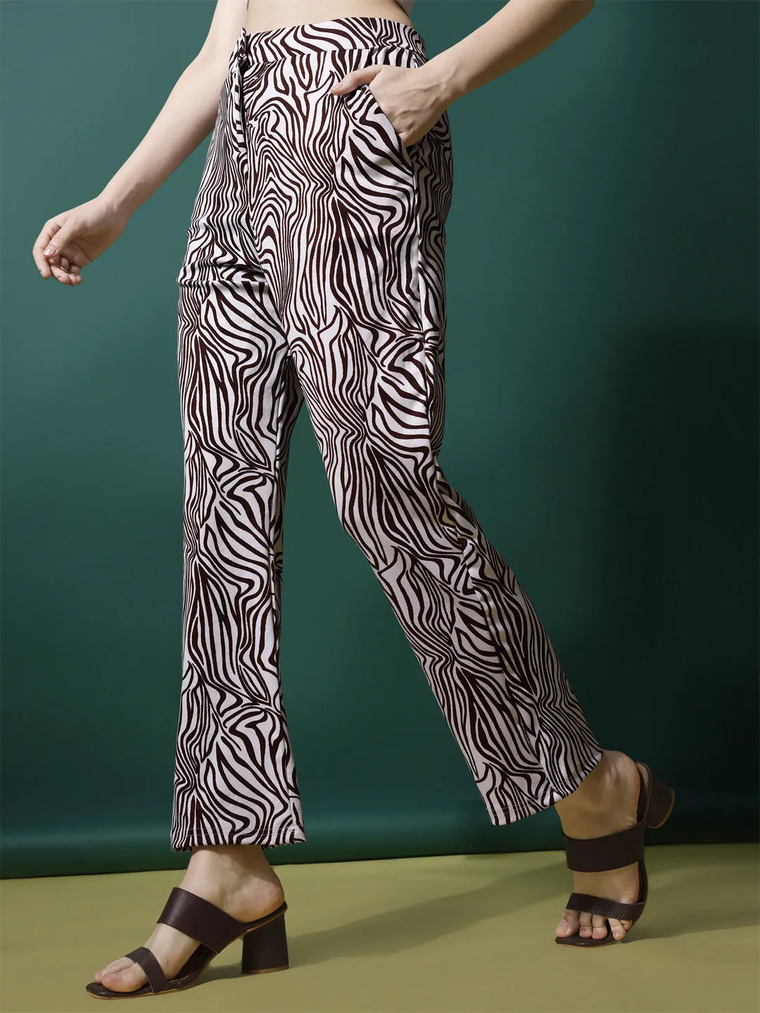 Stylish Maroon High-Rise Printed Trousers