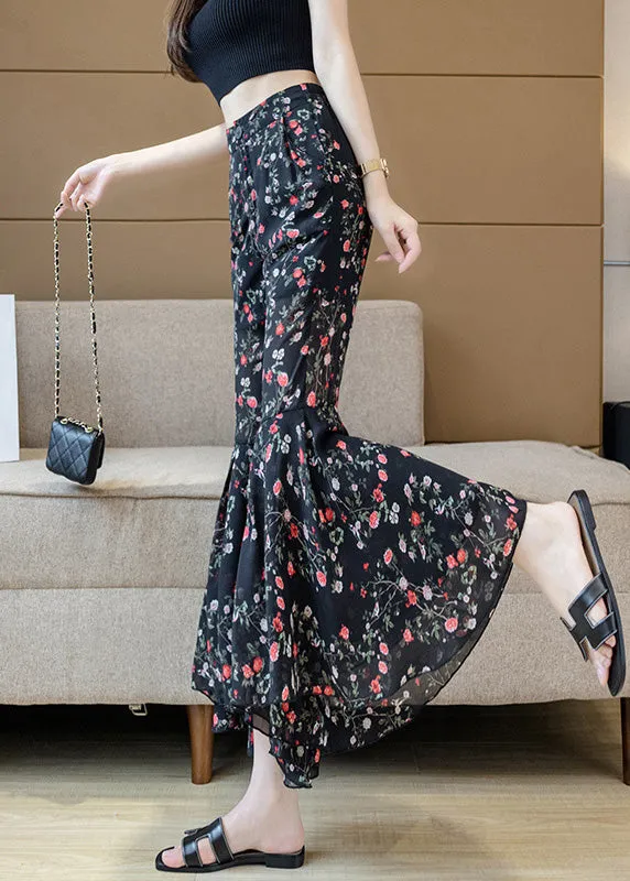 Stylish Print Draping Chiffon Bell Bottom Trousers Summer LY0201