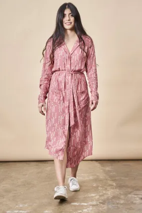 Stylized Feather Shirtdress in Warm Terra Cotta   Cream