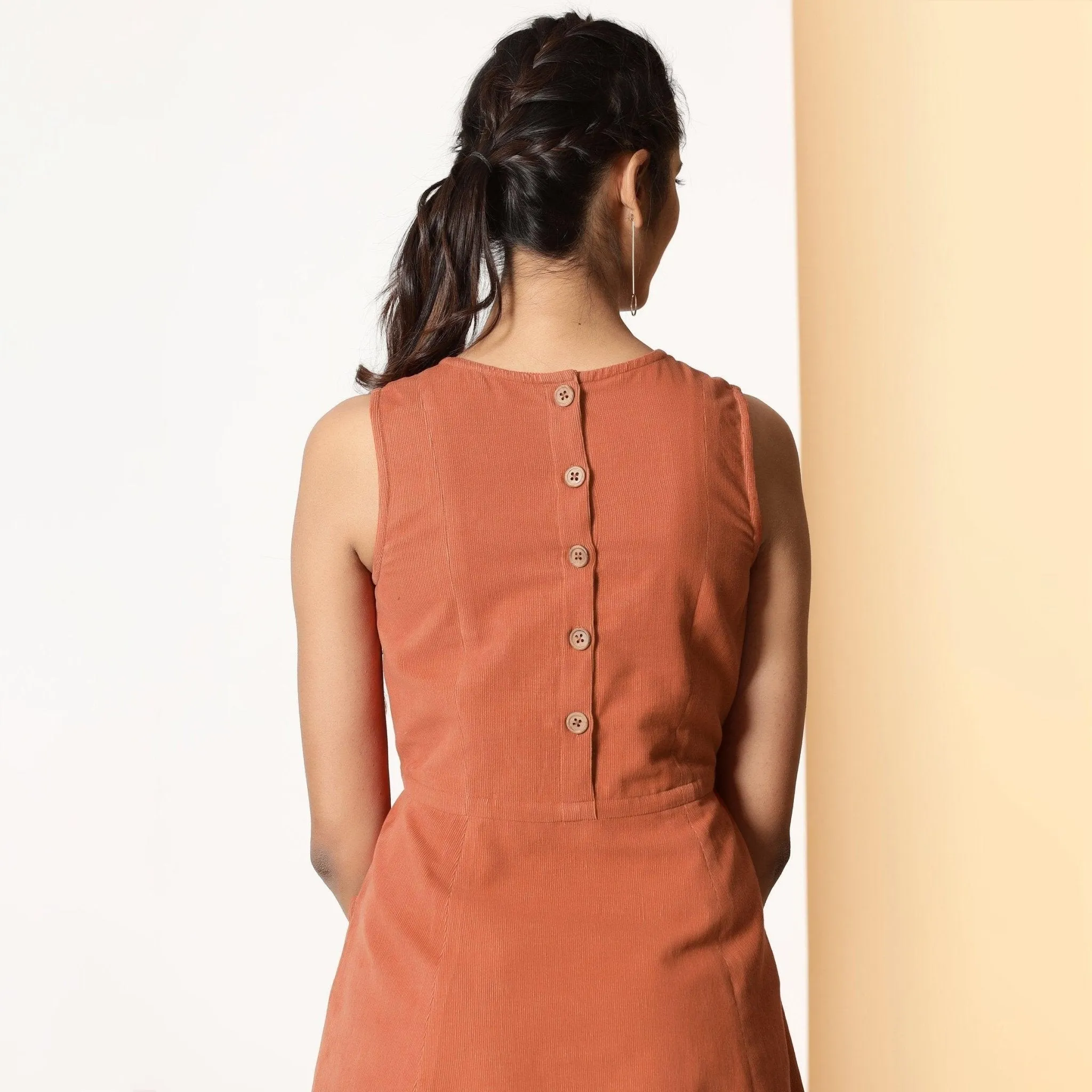 Sunset Orange Warm Cotton Corduroy Short Dress