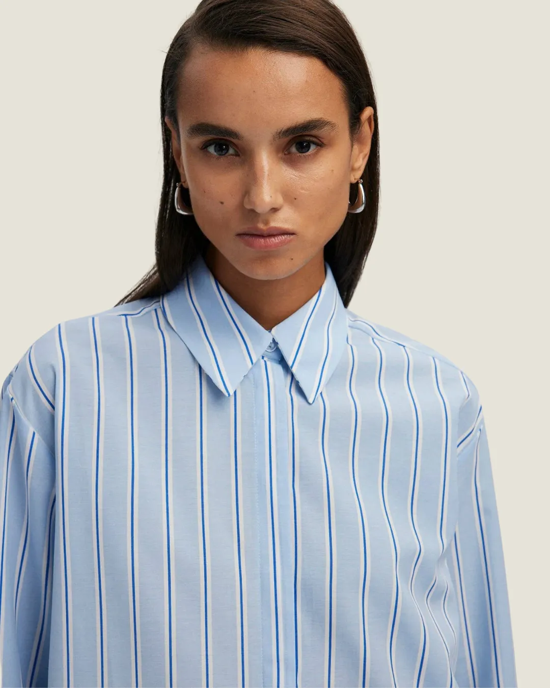 The Serena: Wide Cuff Striped Button Up Top