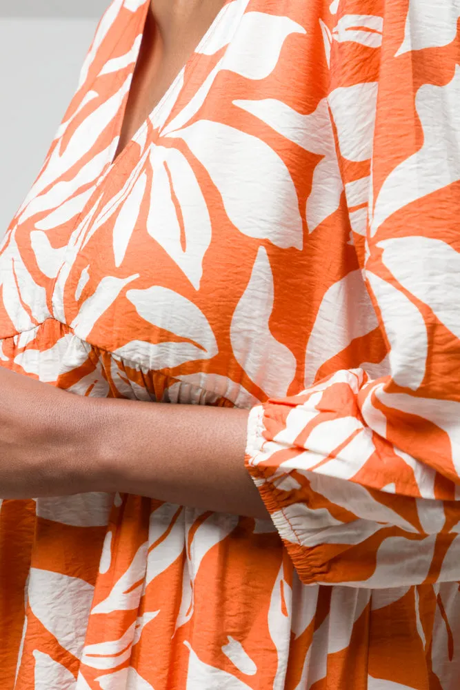 Three Quarter Sleeve Dress Orange