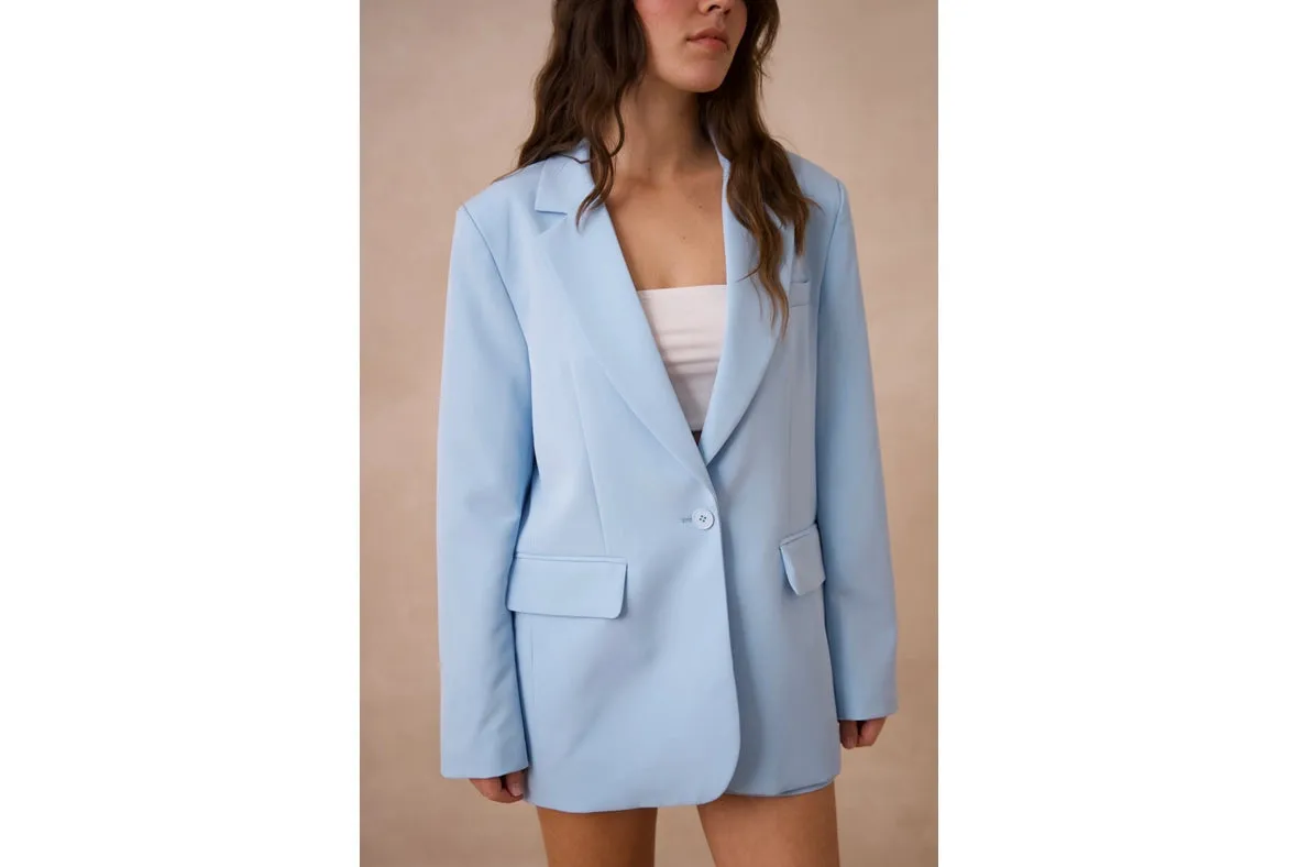 Timeless Plain Oversized Jacket Sky Blue