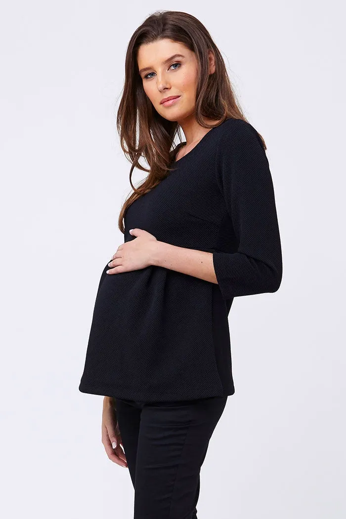 Waffle Peplum Maternity Top in Caviar Black