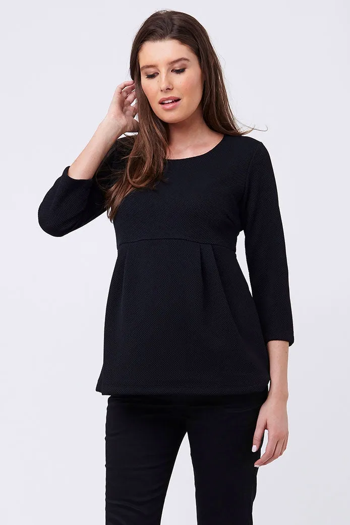 Waffle Peplum Maternity Top in Caviar Black