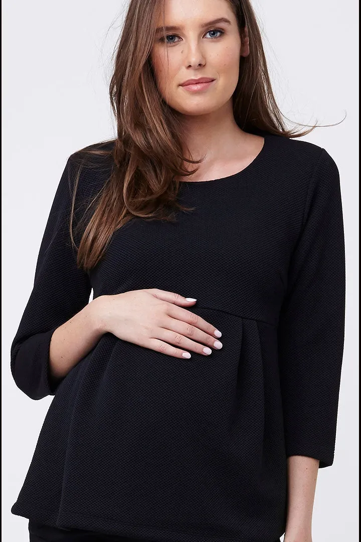 Waffle Peplum Maternity Top in Caviar Black