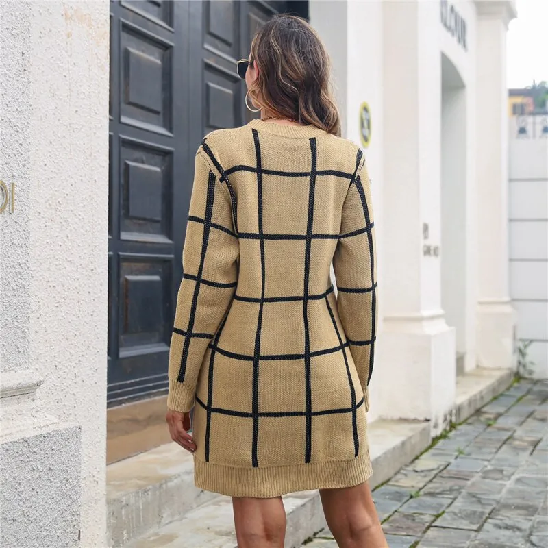 Warm Welcome Grid Sweater Dress