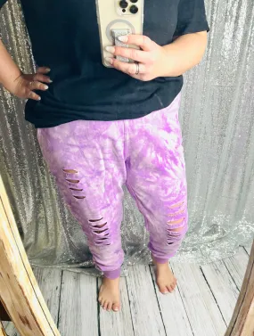 White Birch - Lilac Distressed Tie Die Sweatpants