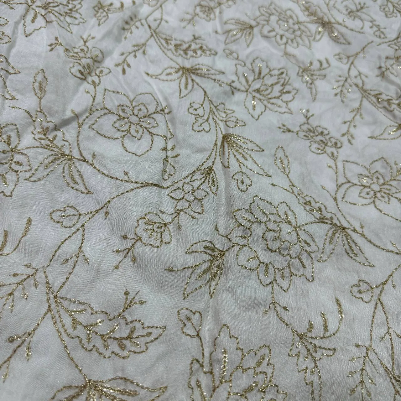 White Floral Sequins Embroidered Dyeable Viscose Dola Silk Fabric (Wholesale)