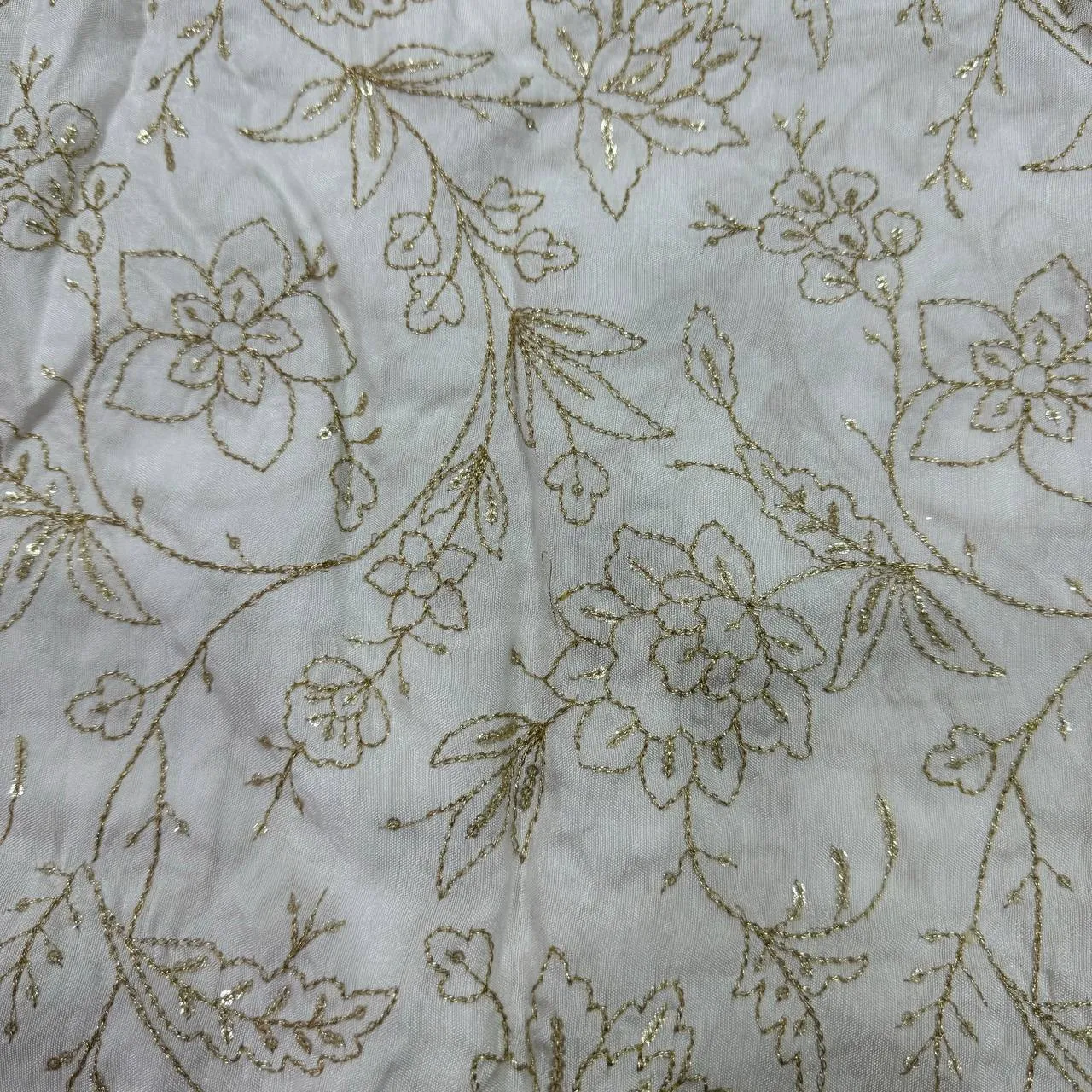 White Floral Sequins Embroidered Dyeable Viscose Dola Silk Fabric (Wholesale)