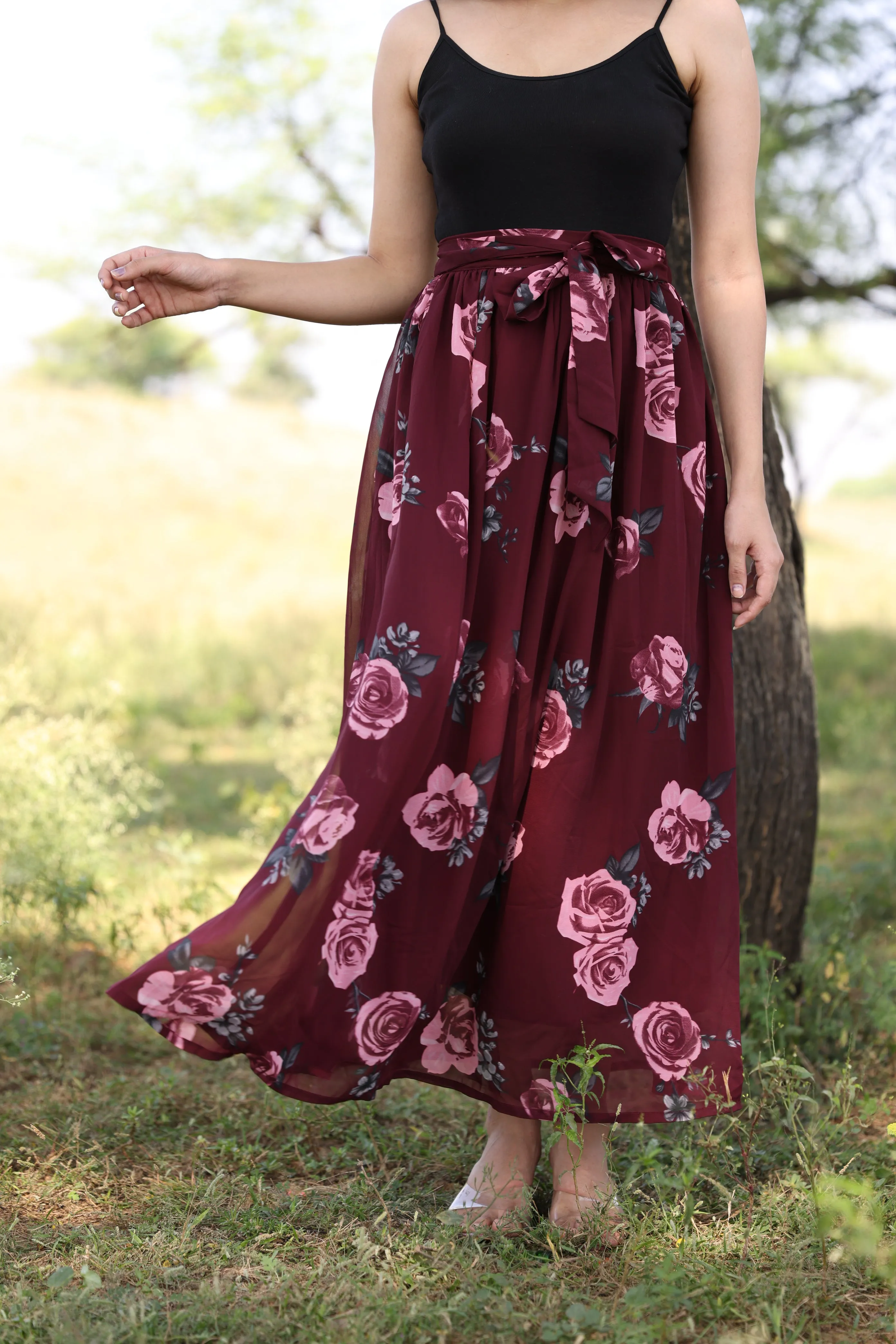 WINE FLORAL SKIRT