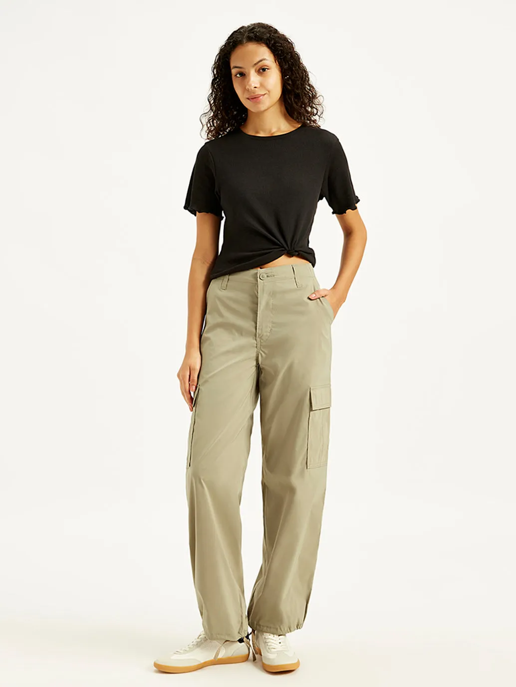 Women's Mid Rise Baggy Fit Cargo Trousers