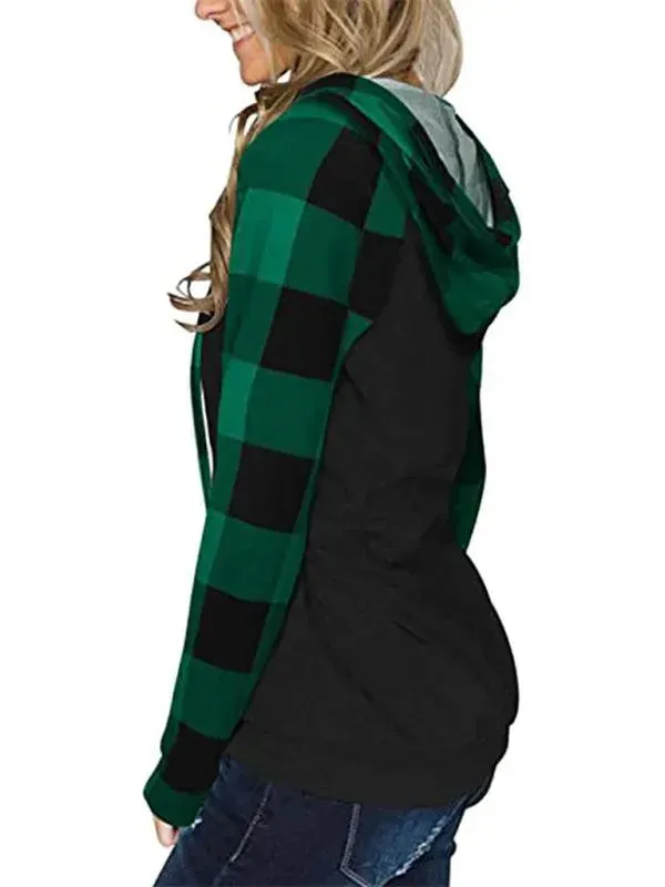 Women's Plaid Hoodie - Long Sleeve Comfort