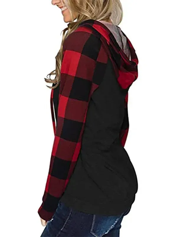 Women's Plaid Hoodie - Long Sleeve Comfort