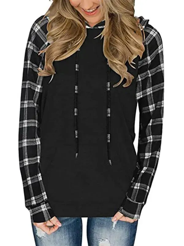 Women's Plaid Hoodie - Long Sleeve Comfort