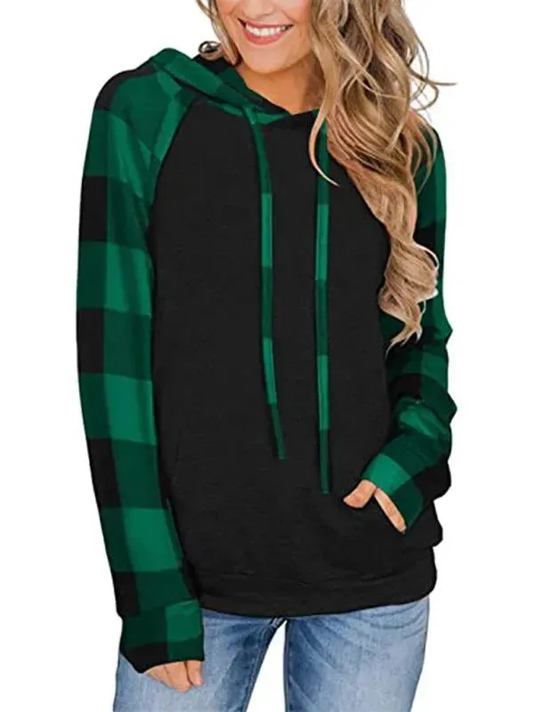 Women's Plaid Hoodie - Long Sleeve Comfort