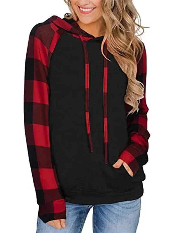 Women's Plaid Hoodie - Long Sleeve Comfort