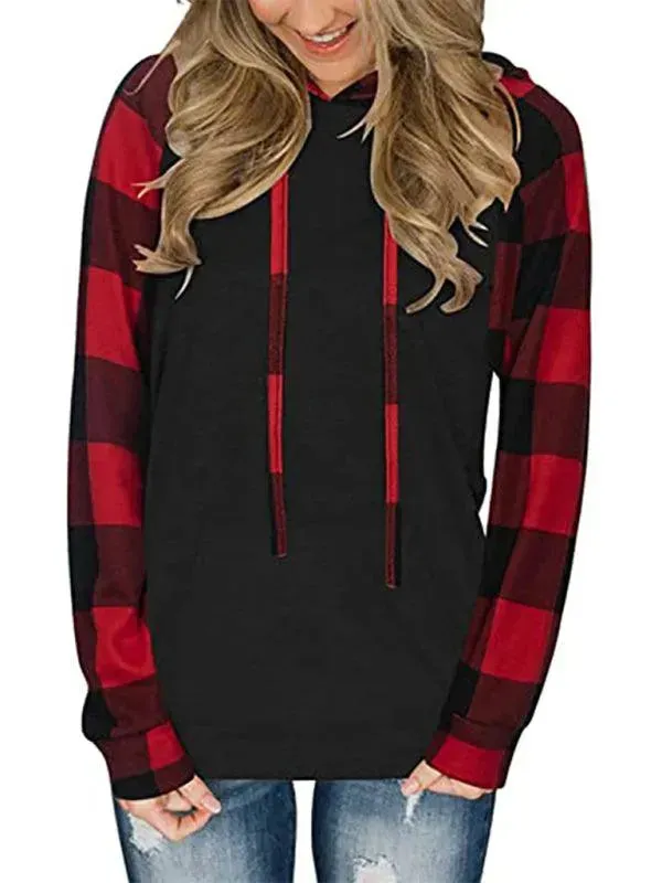 Women's Plaid Hoodie - Long Sleeve Comfort