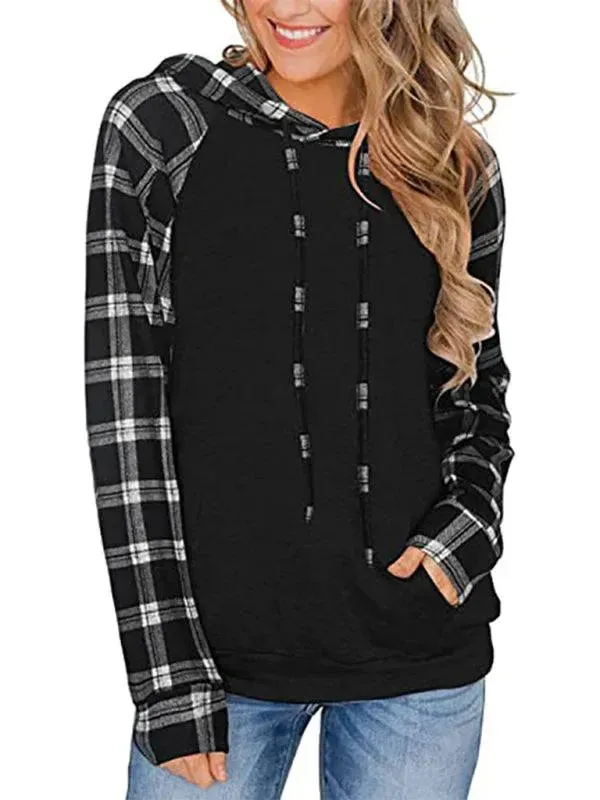 Women's Plaid Hoodie - Long Sleeve Comfort