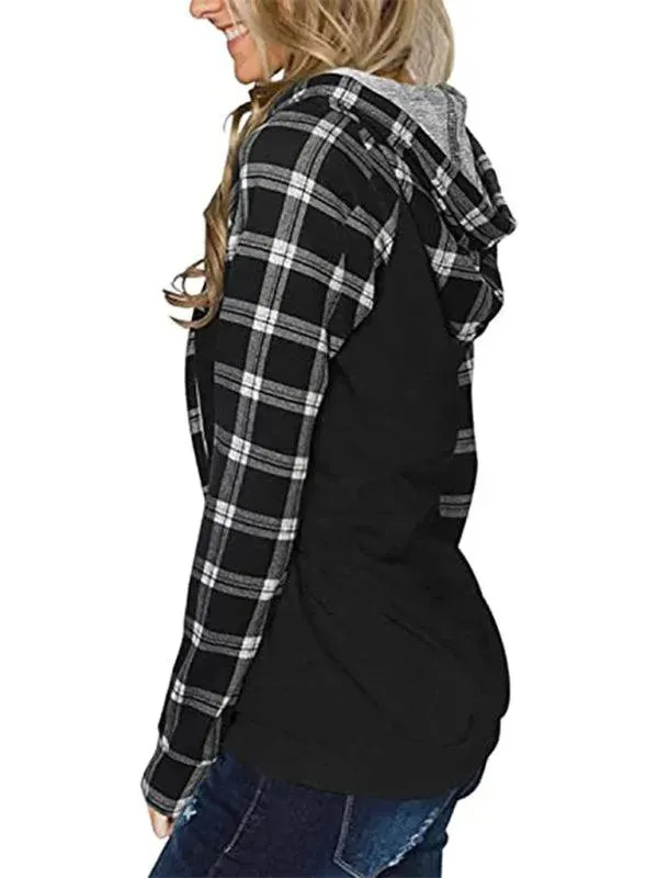 Women's Plaid Hoodie - Long Sleeve Comfort