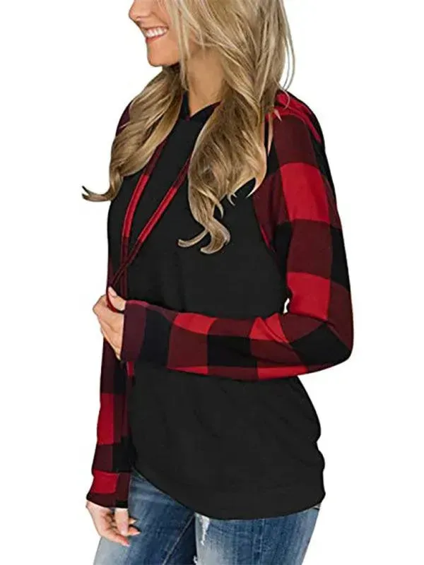 Women's Plaid Hoodie - Long Sleeve Comfort