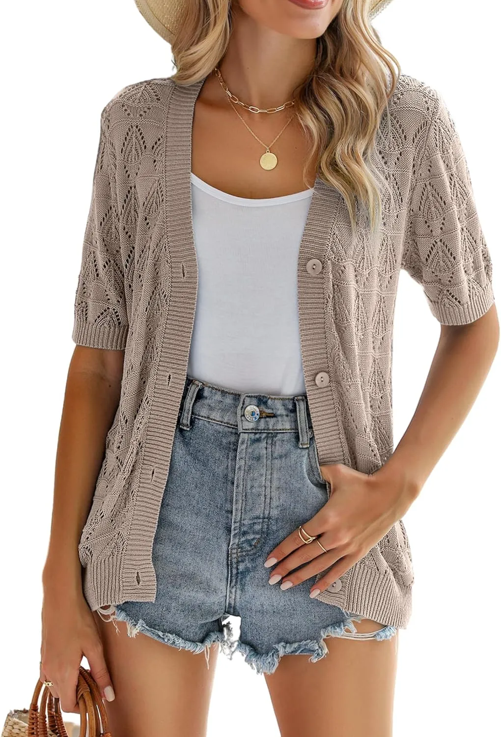 Zeagoo Short Sleeve Crochet Cardigan