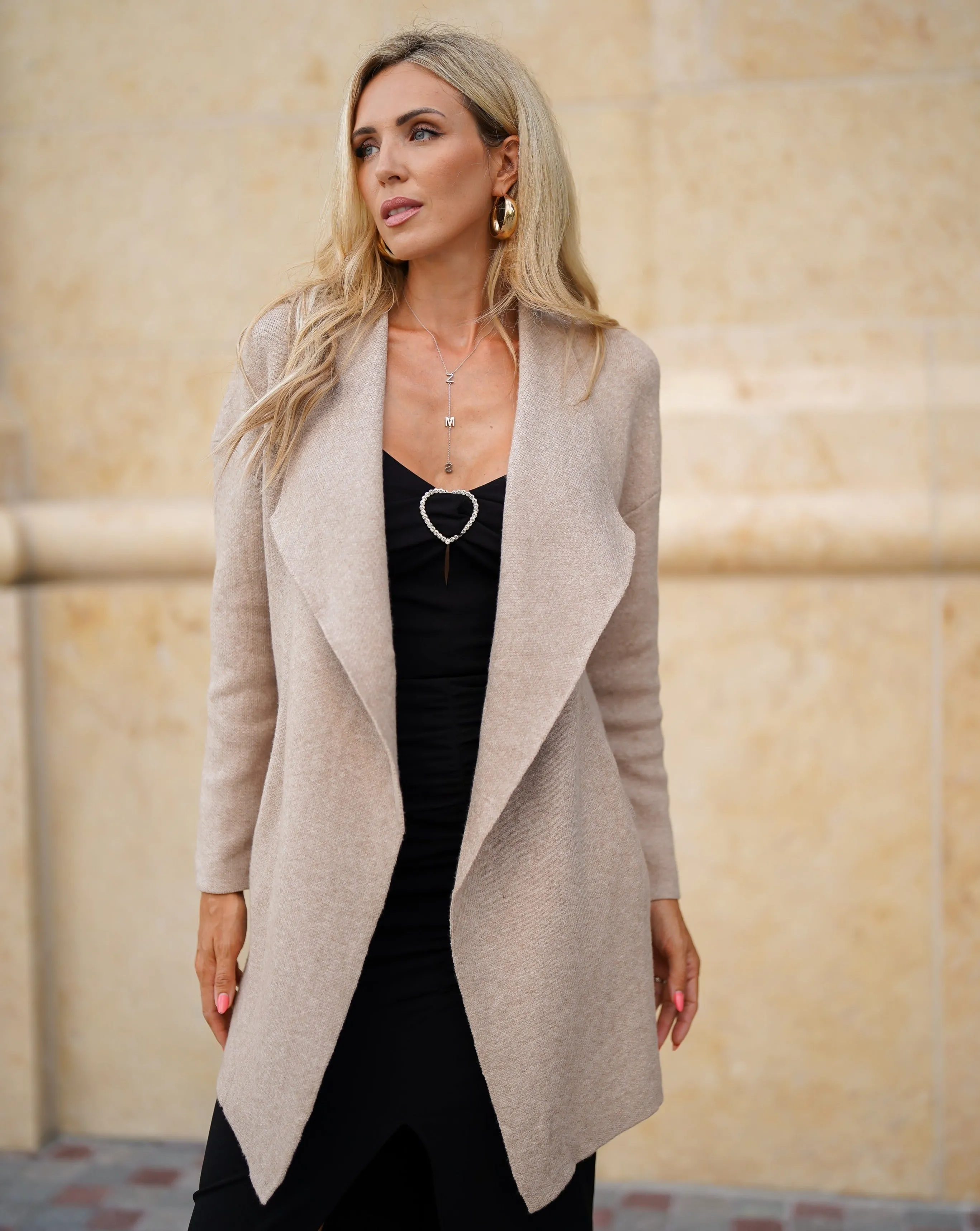 ZESICA Long Sleeve Open Front Irregular Hem Knit Lapel Cardigan